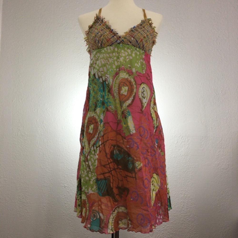 TRINA TURK Tweed Bodice Paisley Dress